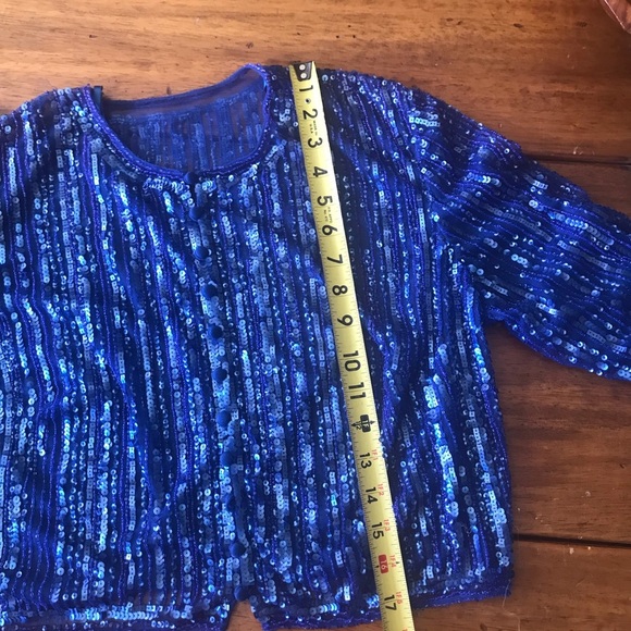 Rosa Clara Couture Long Sleeve Topper Jacket Size 12 Something Blue Sequins - Picture 6 of 7